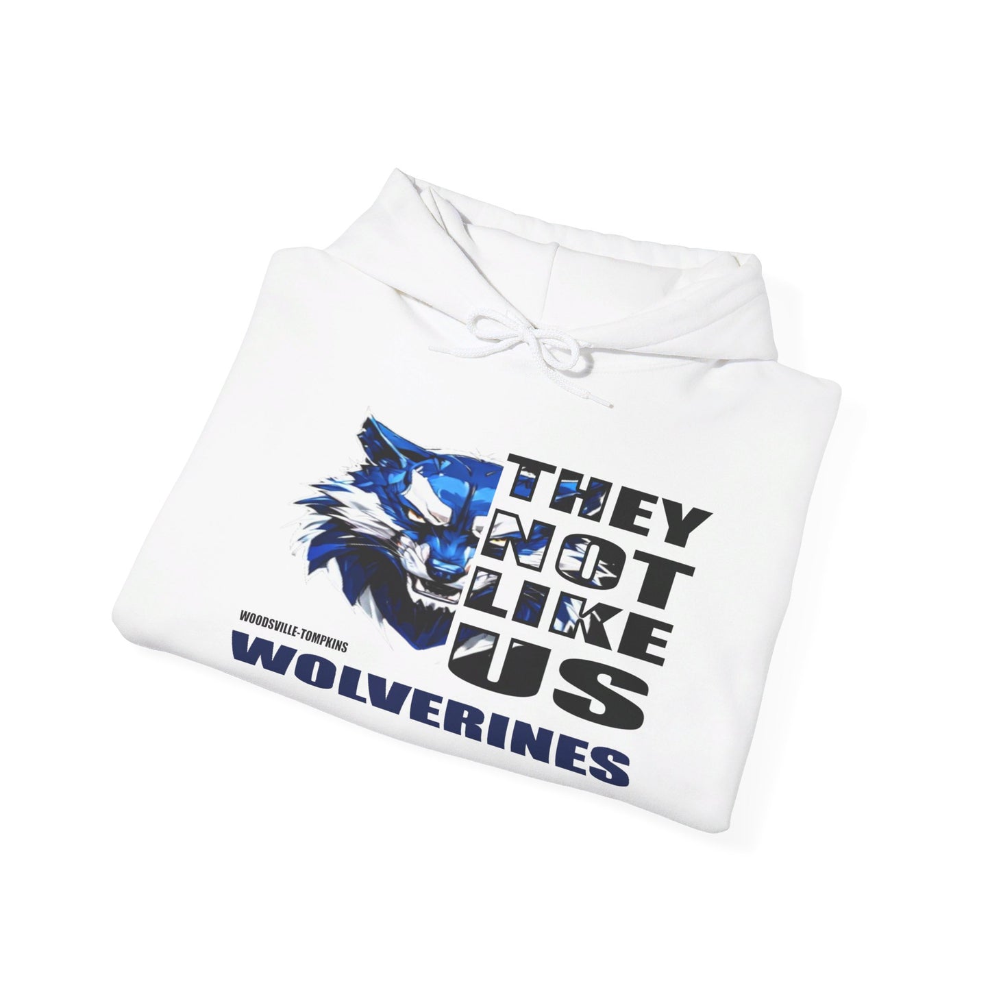 Unisex Heavy Blend™ "They Not Like Us" Woodsville Tompkins Wolverines-White Hooded Sweatshirt