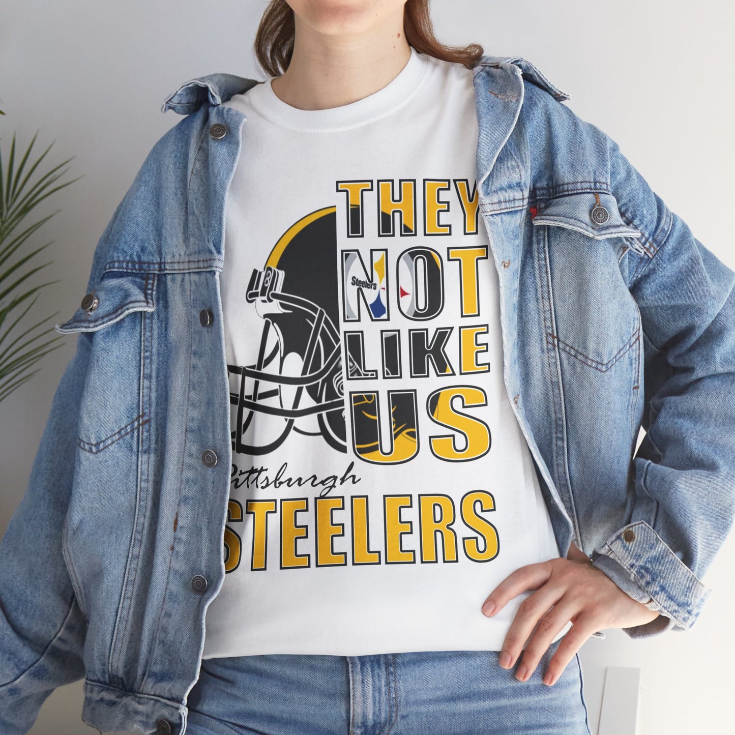 Unisex Heavy Cotton Tee "They Not Like Us" Pittsburgh Steelers-White-Adult