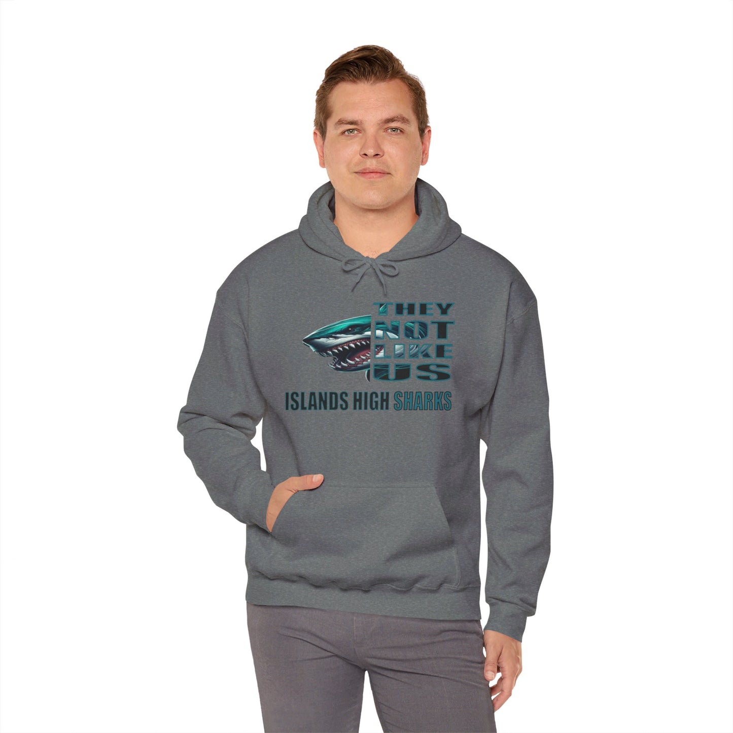 Unisex Heavy Blend™ Hooded Sweatshirt "They Not Like Us" Islands High Sharks-Adult