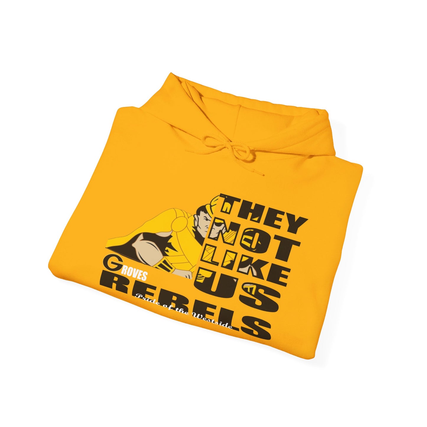 Unisex Heavy Blend™ 'They Not Like Us" Gold Hooded Sweatshirt-Groves Rebels