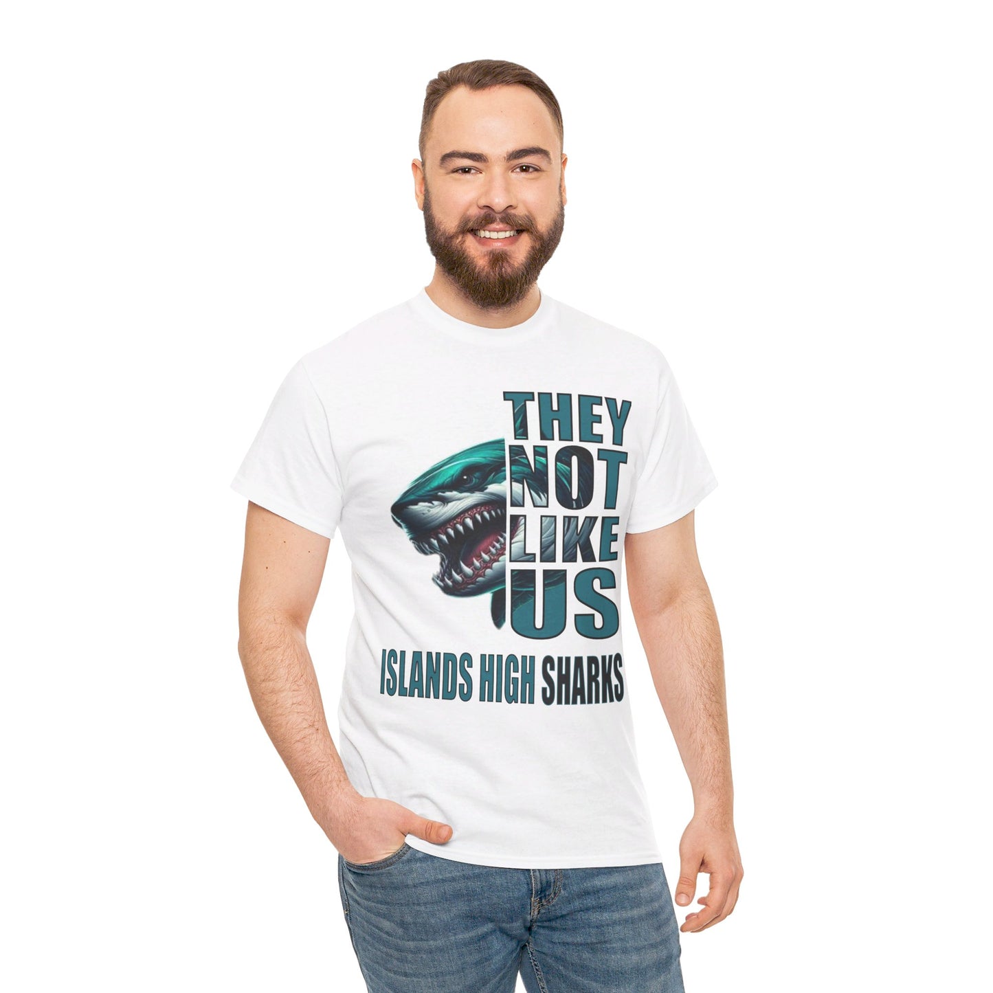 Unisex Heavy Cotton Tee "They Not Like Us" Islands High Sharks-Adult