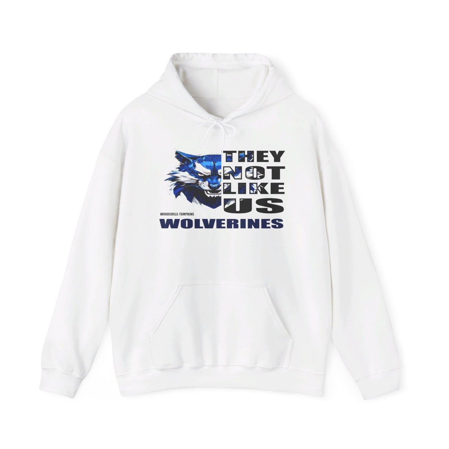 Unisex Heavy Blend™ "They Not Like Us" Woodsville Tompkins Wolverines-White Hooded Sweatshirt