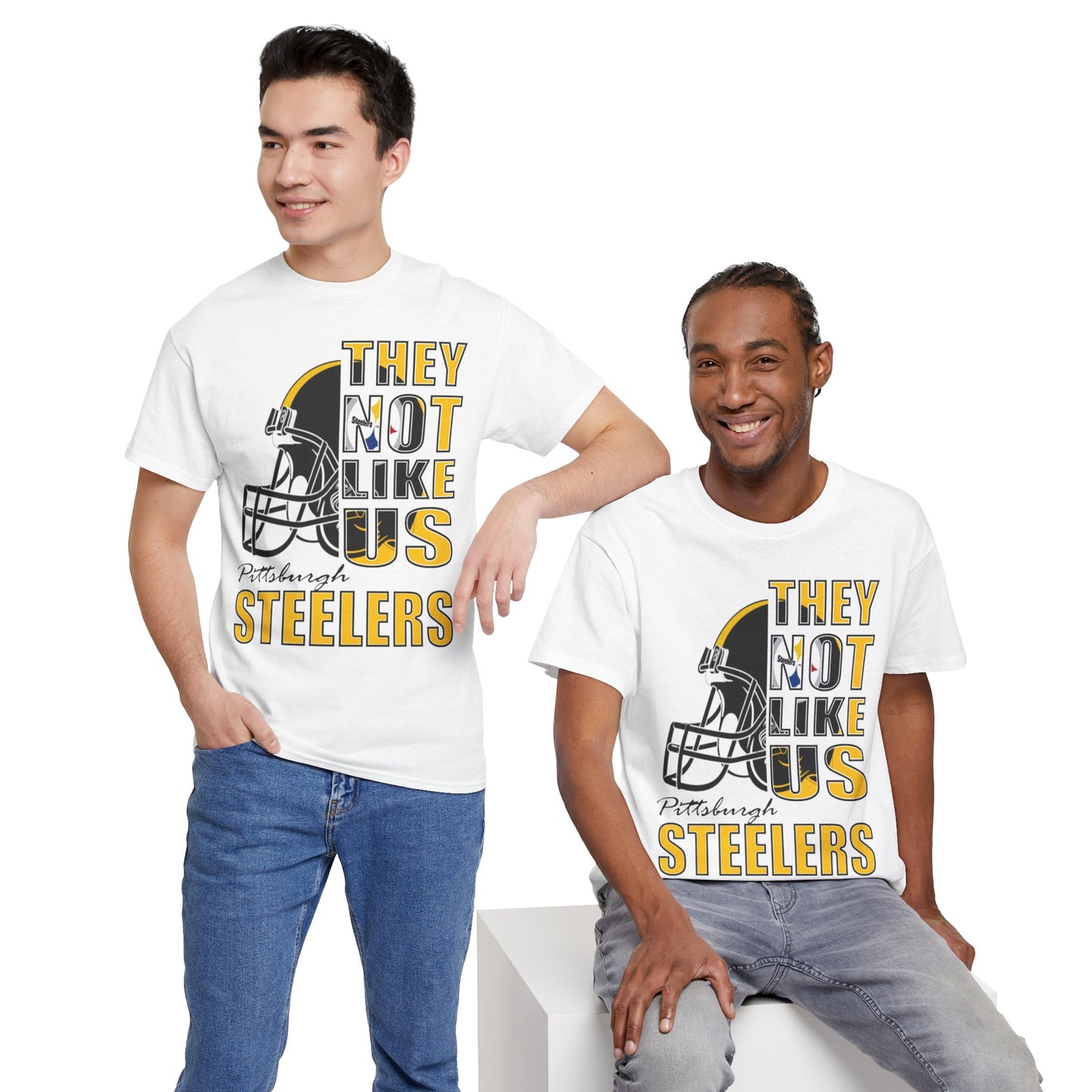 Unisex Heavy Cotton Tee "They Not Like Us" Pittsburgh Steelers-White-Adult