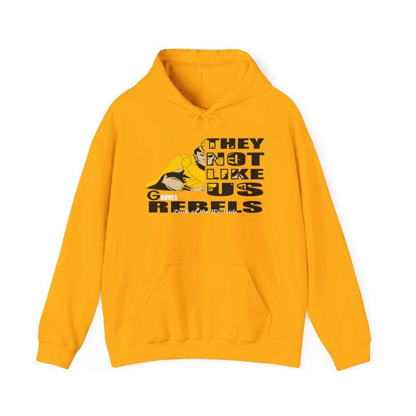 Unisex Heavy Blend™ 'They Not Like Us" Gold Hooded Sweatshirt-Groves Rebels