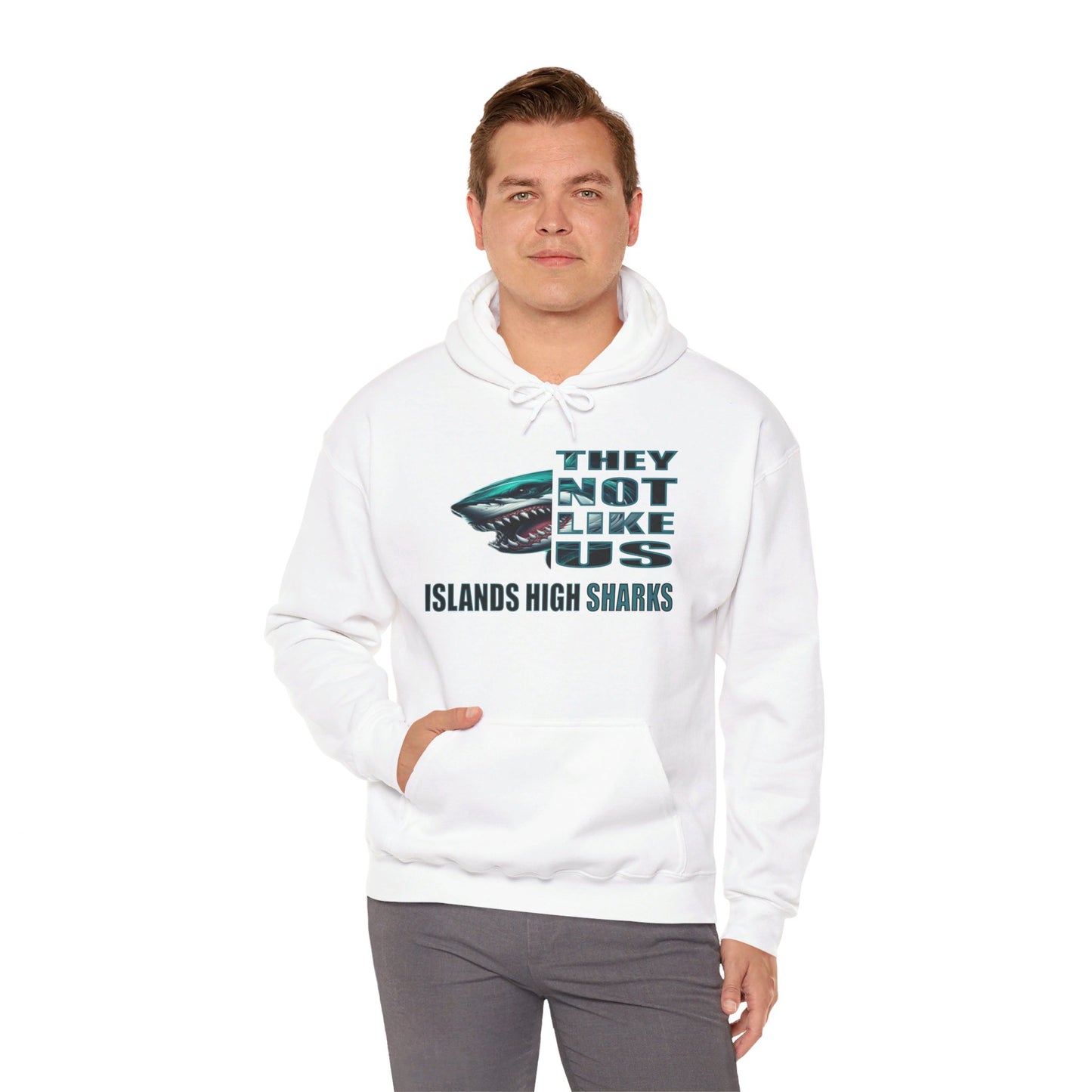 Unisex Heavy Blend™ Hooded Sweatshirt "They Not Like Us" Islands High Sharks-Adult