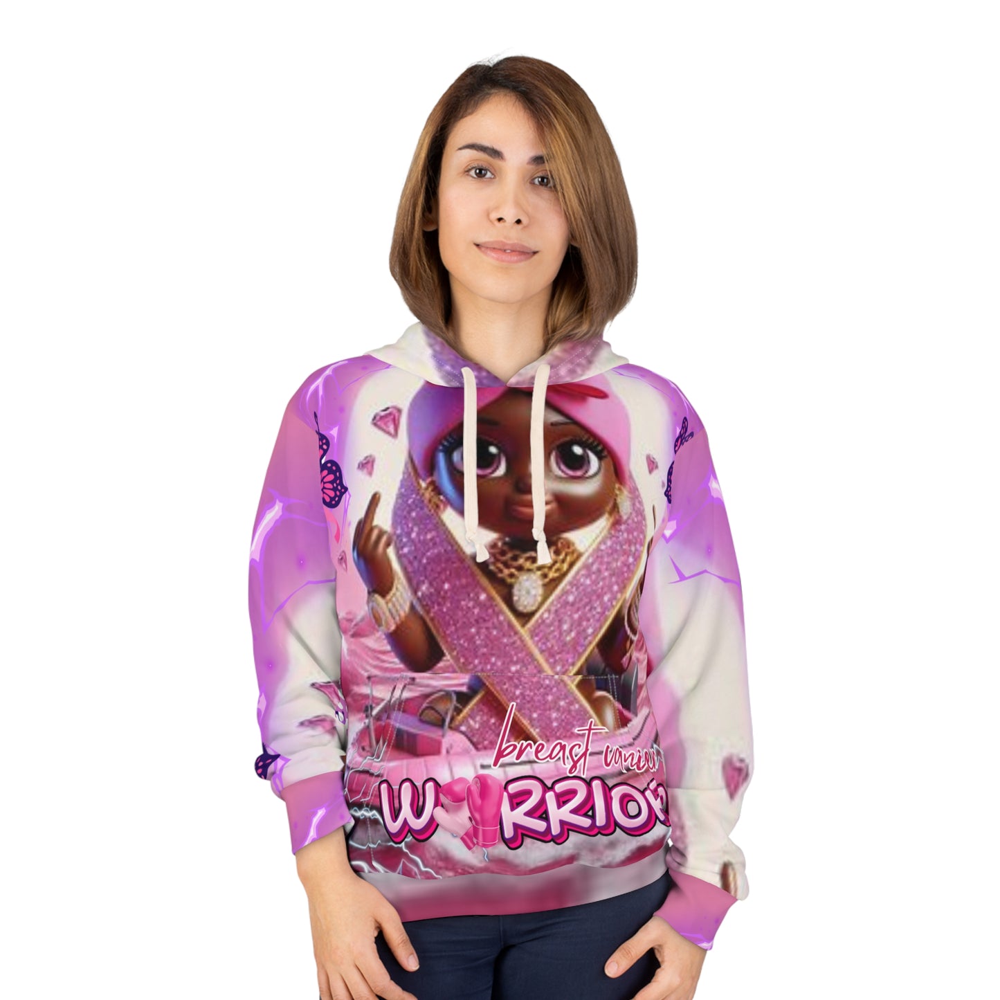 Unisex Pullover Hoodie (AOP) Breast Cancer Warrior